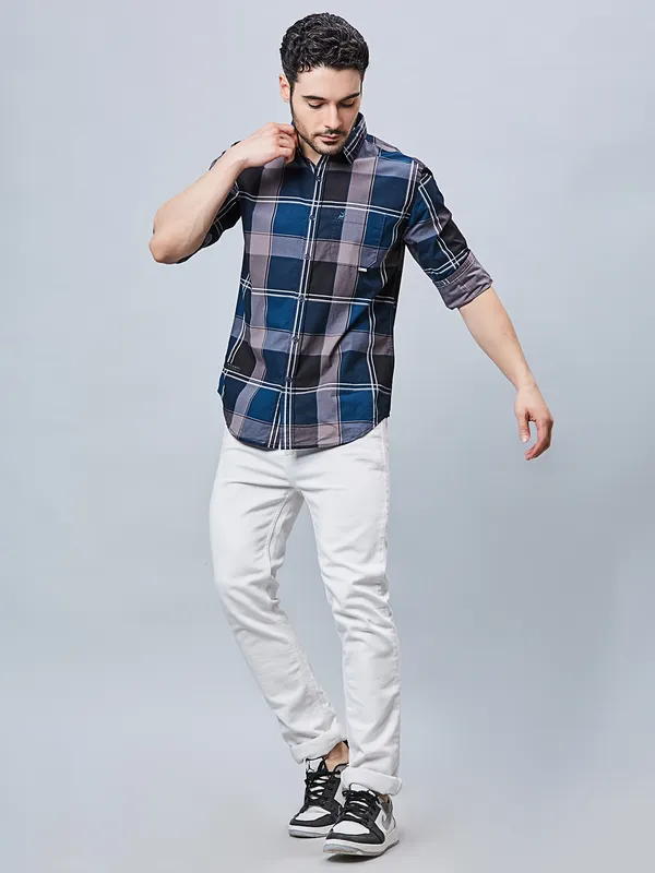 RIVER BLUE slim fit cotton blue shirt for men
