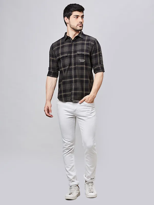 RIVER BLUE slim fit cotton shirt in dark olive for men