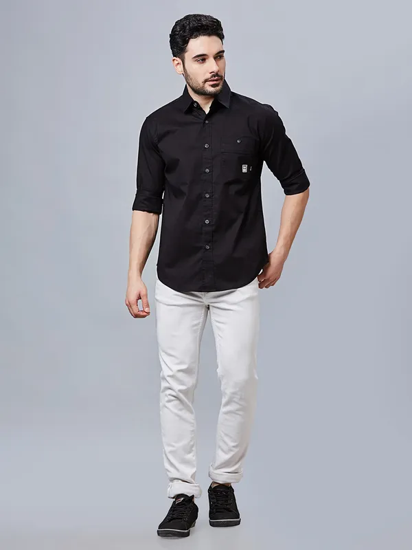 RIVER BLUE solid black cotton casual shirt