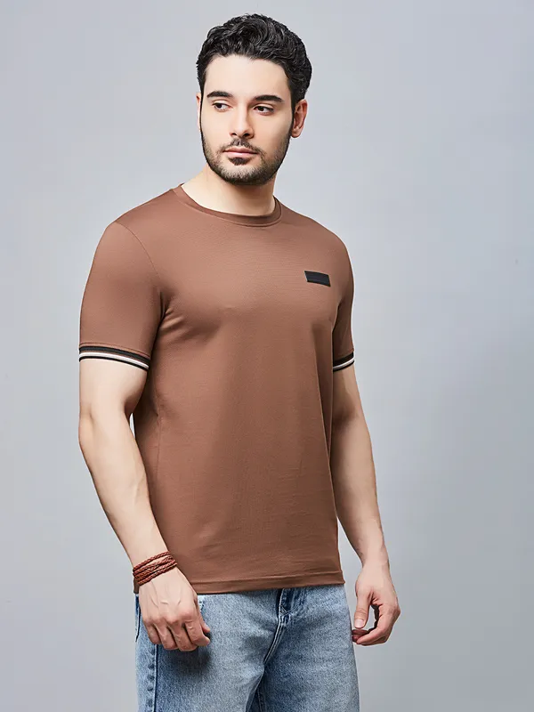 RIVER BLUE solid coffee slim fit mens t-shirt