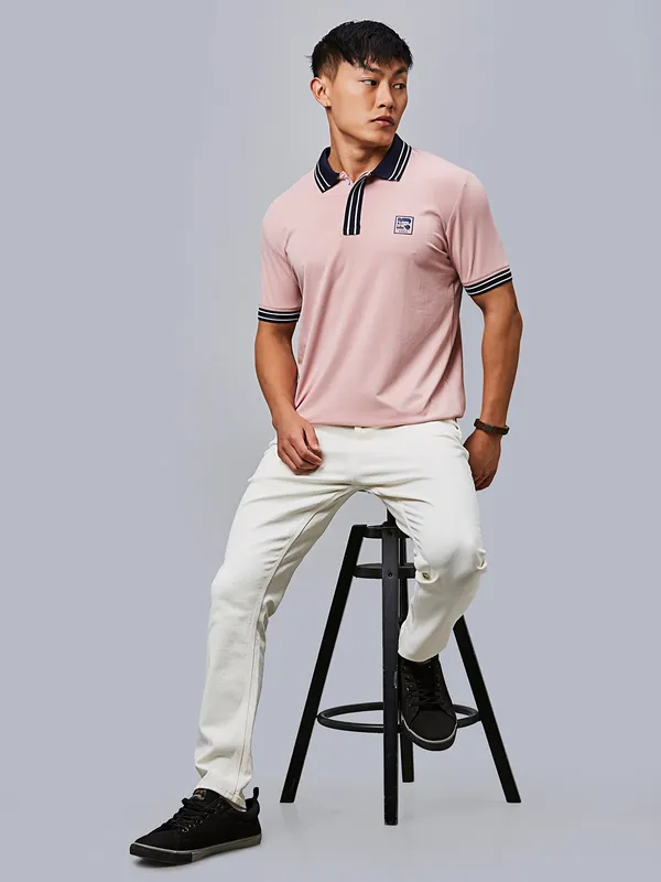 RIVER BLUE solid pink mens polo t-shirt