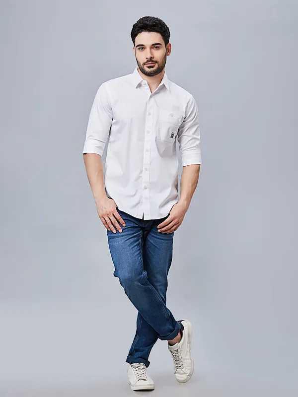 RIVER BLUE solid white slim fit casual shirt