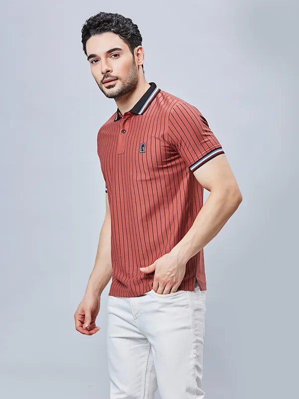 RIVER BLUE stripe cotton slim fit maroon colour t-shirt