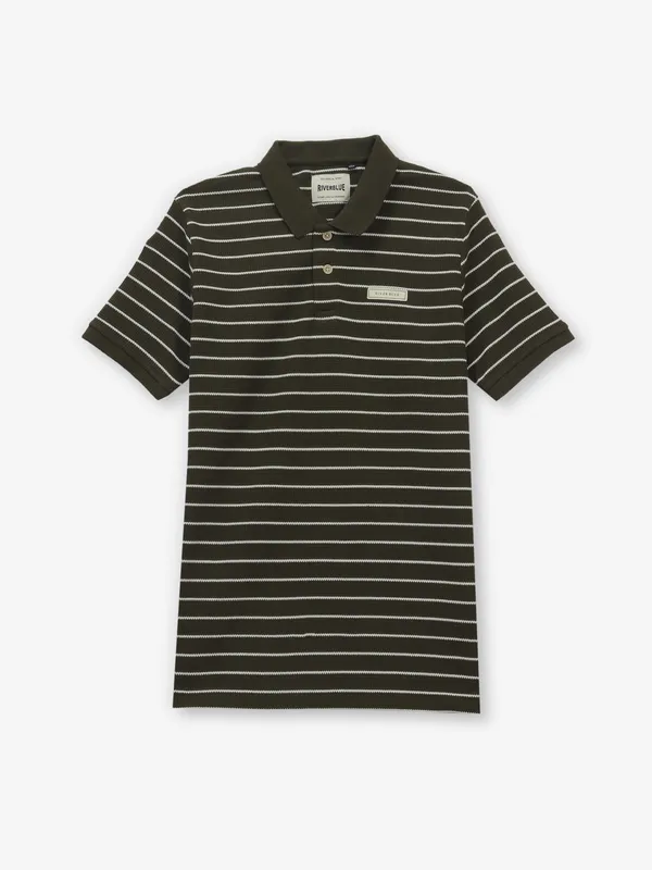 RIVER BLUE stripe dark olive cotton t-shirt