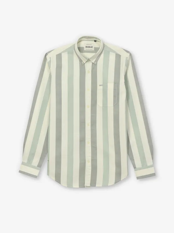 RIVER BLUE striped cream casual wear shirt