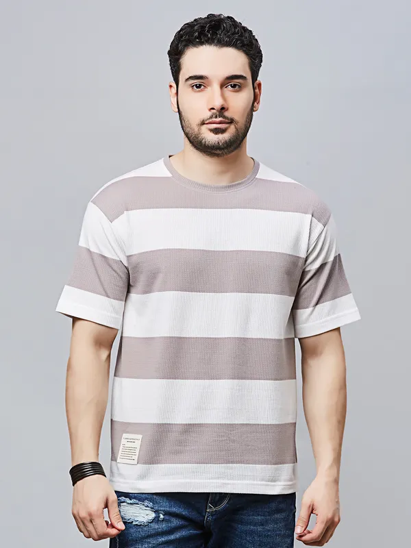 RIVER BLUE striped grey cotton t-shirt for men