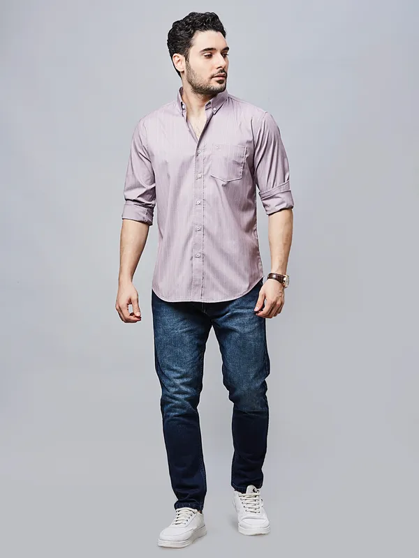RIVER BLUE striped khaki cotton casual wear shirt