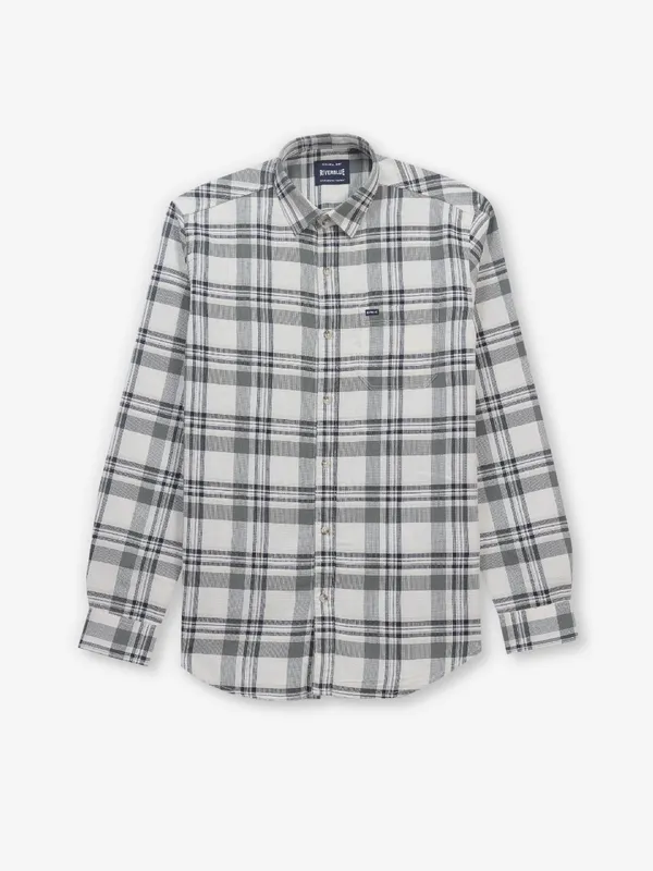 RIVER BLUE white and olive cotton shirt