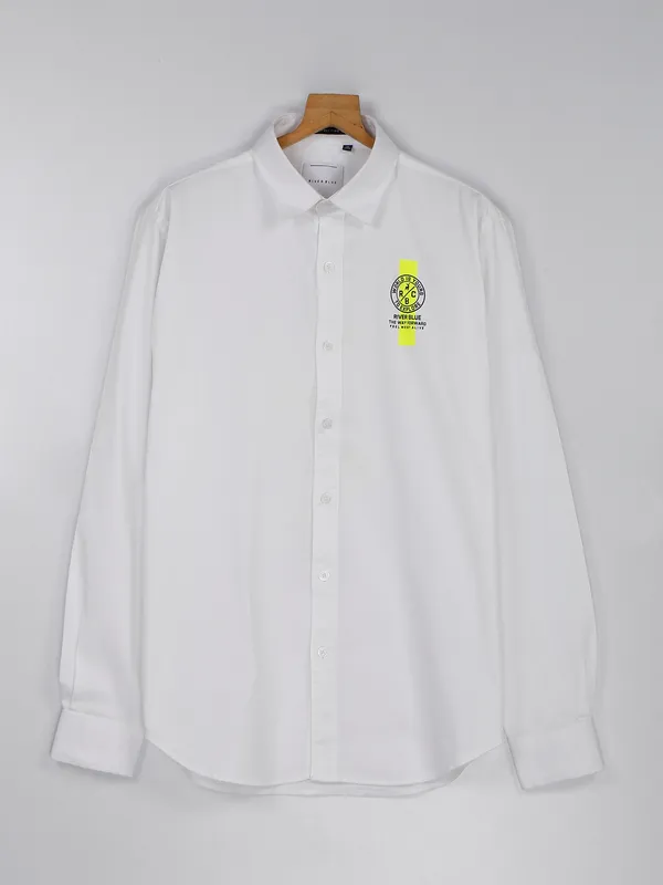 River Blue white cotton plain casual shirt