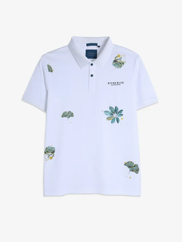 RIVER BLUE white cotton printed casual t-shirt