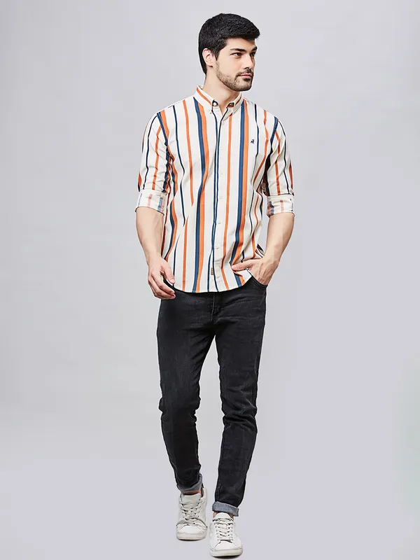 RIVER BLUE white cotton shirt with stripe