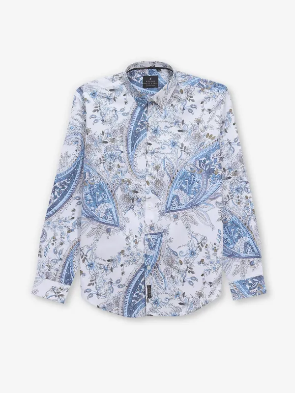 RIVER BLUE white cotton silk shirt with print