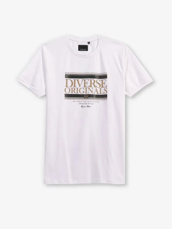 RIVER BLUE white slim fit printed t-shirt