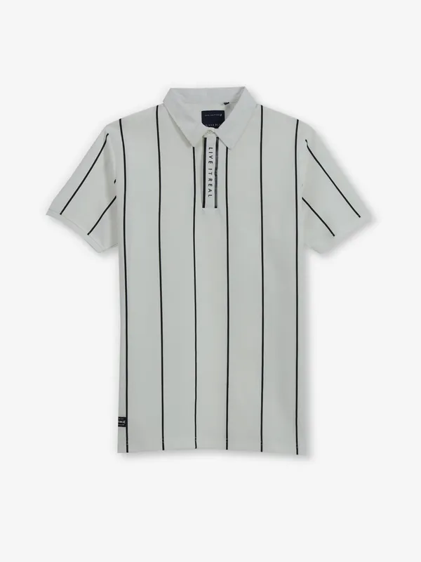 RIVER BLUE white stripe casual cotton t-shirt