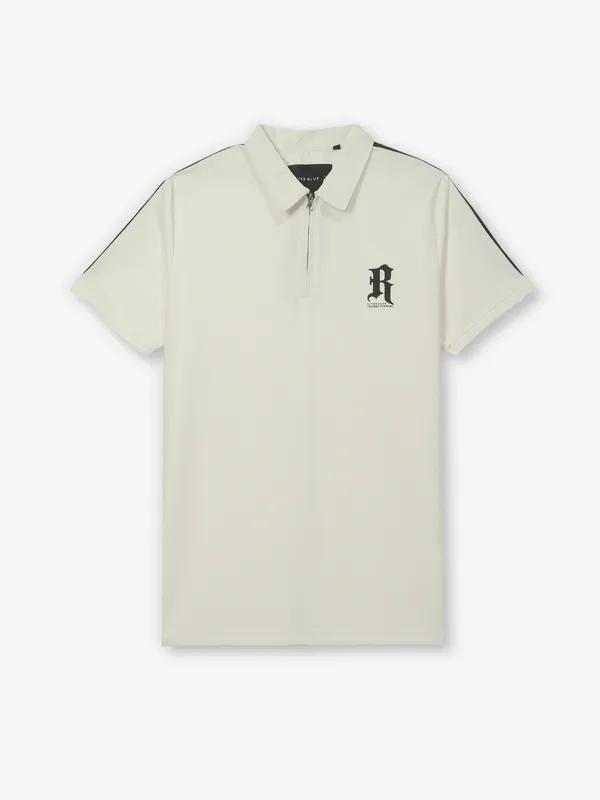 RIVER BLUE white zipper polo t-shirt for men