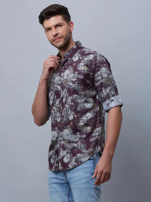 River Blue wine printed cotton shirt