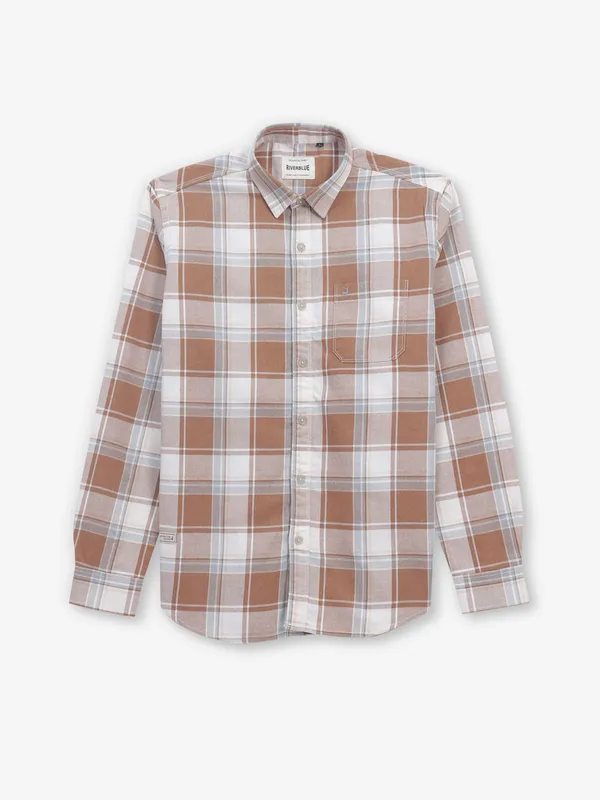 RIVERBLUE checks brown cotton shirt