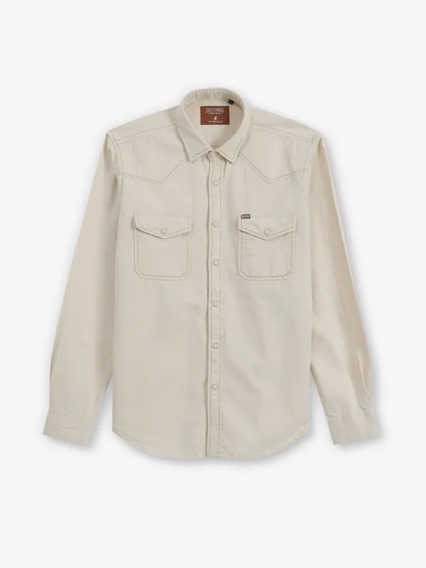 RIVERBLUE embossed beige cutaway shirt for men