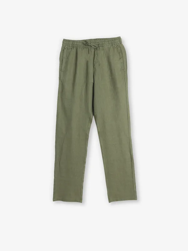 ROOKIES olive linen solid track pant