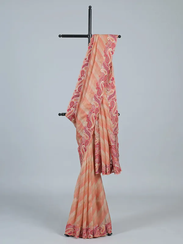 Rosy brown silk printed embroidered wedding saree