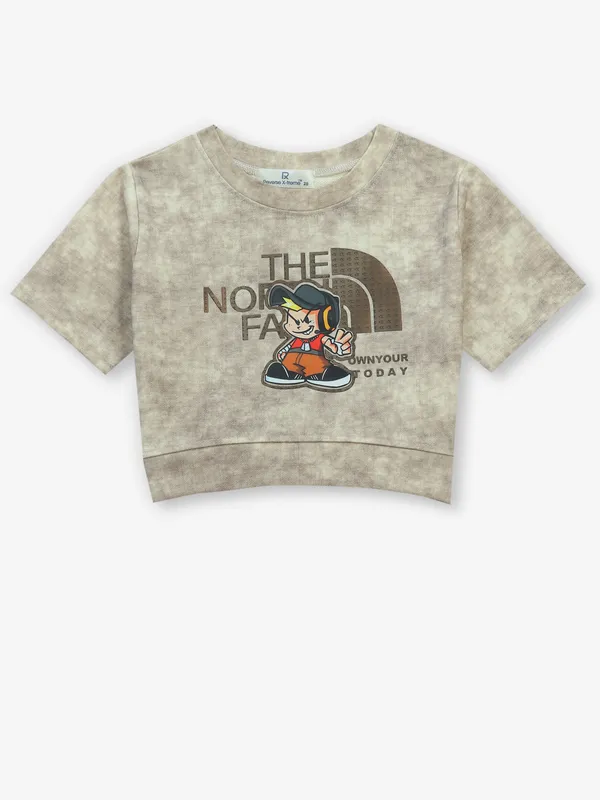 ROXY beige printed crop top