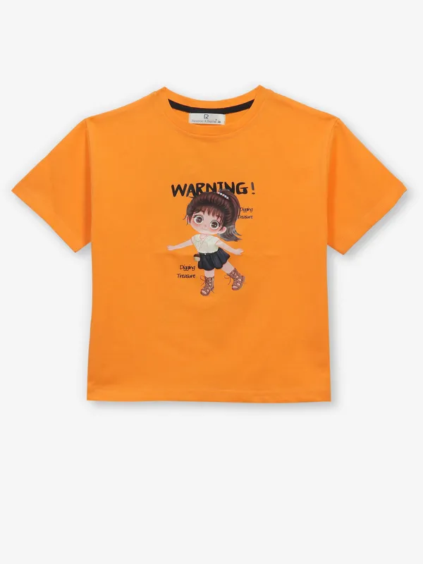 ROXY orange cotton printed t-shirt