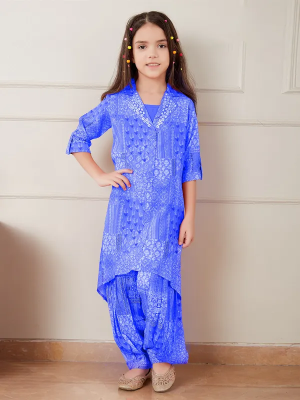 Royal blue printed georgette salwar suit