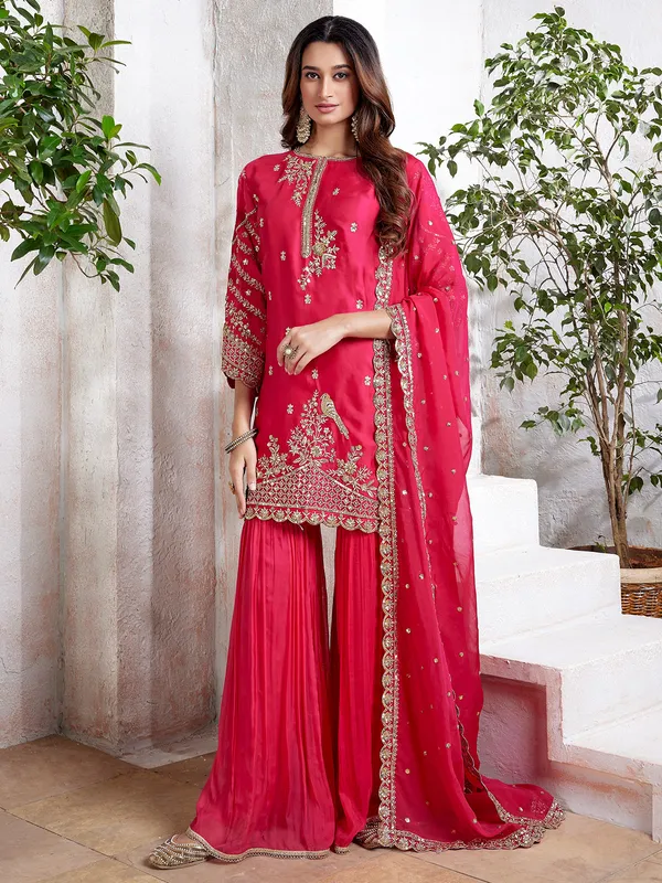 Royal blue printed silk sharara suit