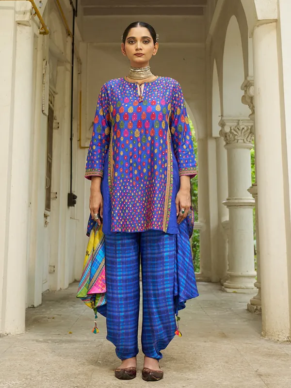 Royal blue silk embroidery salwar suit