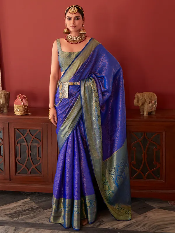 Royal blue soft kanjivaram silk saree