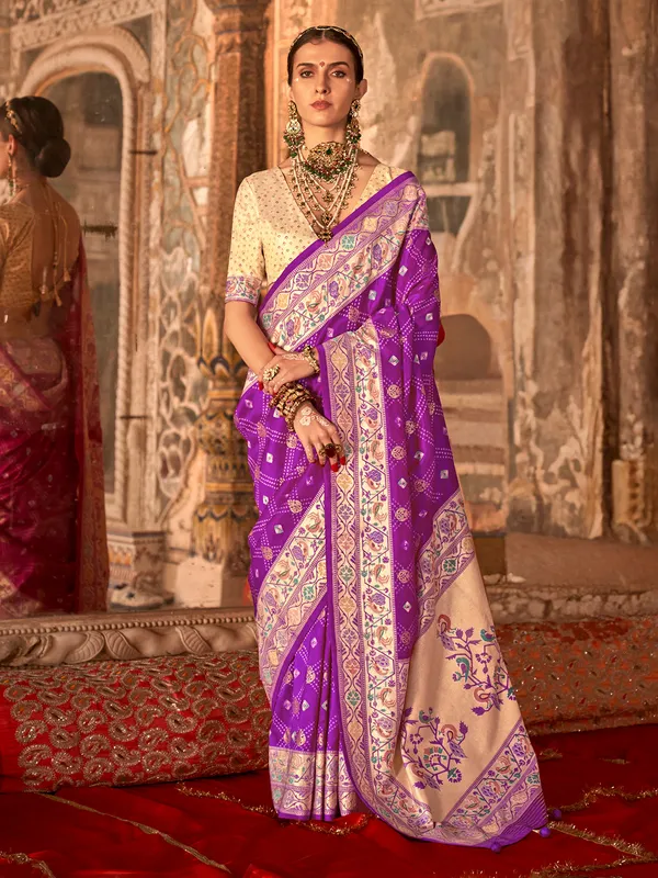 Royal purple silk saree with luxe zari detailing