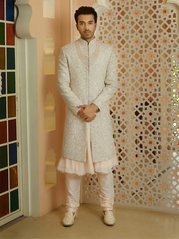 Royal silk cream sherwani