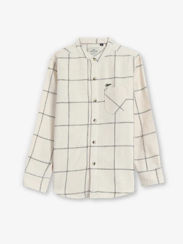 RUFF beige cotton checks slim shirt