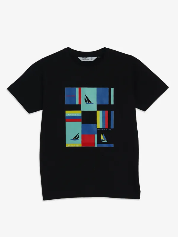 Ruff black cotton half sleeve t shirt