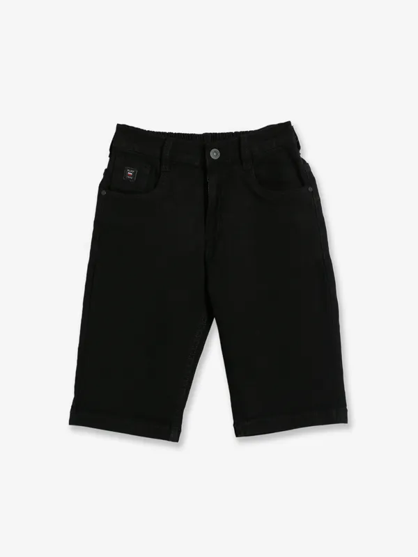 Ruff black solid denim shorts