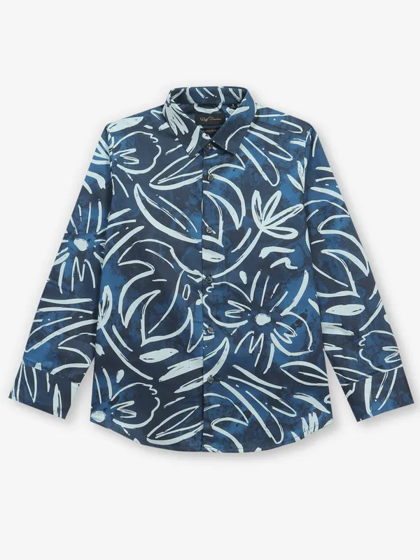 RUFF blue printed silk full sleeve shirt