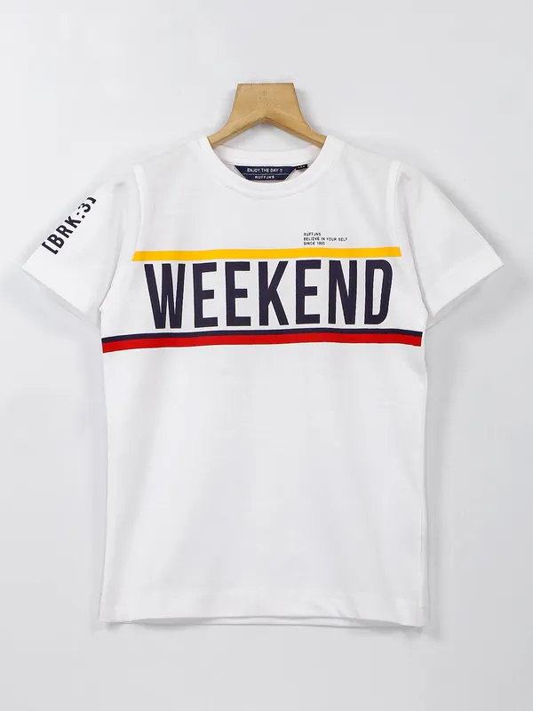 Ruff cotton white half sleeve t shirt