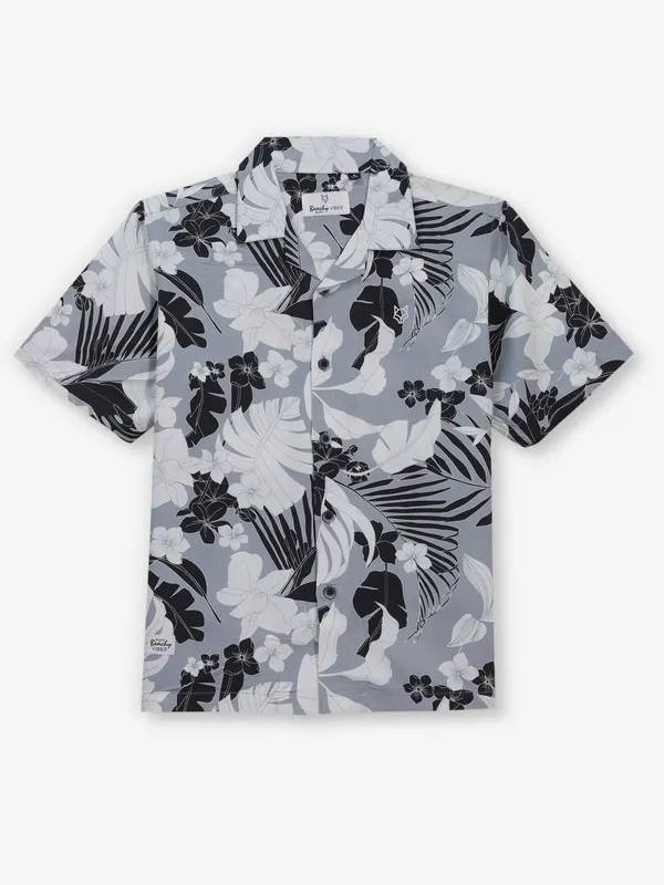 RUFF light grey cotton silk printed shirt