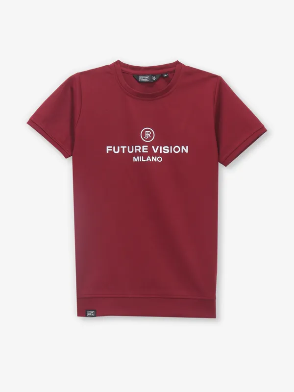 RUFF maroon printed cotton t-shirt