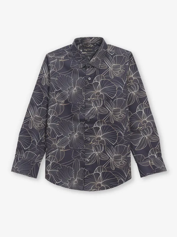 RUFF pastel grey printed linen shirt