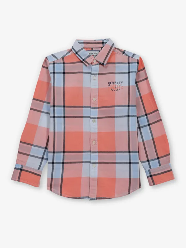 RUFF peach checks cotton silk shirt