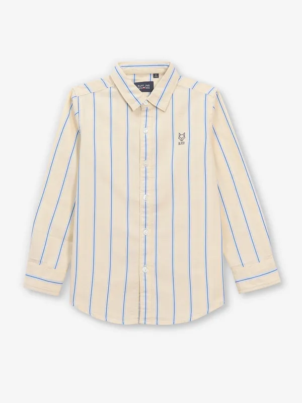 RUFF peach stripe cotton full sleeve shirt
