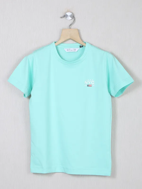 Ruff plain sea green cotton casual t shirt
