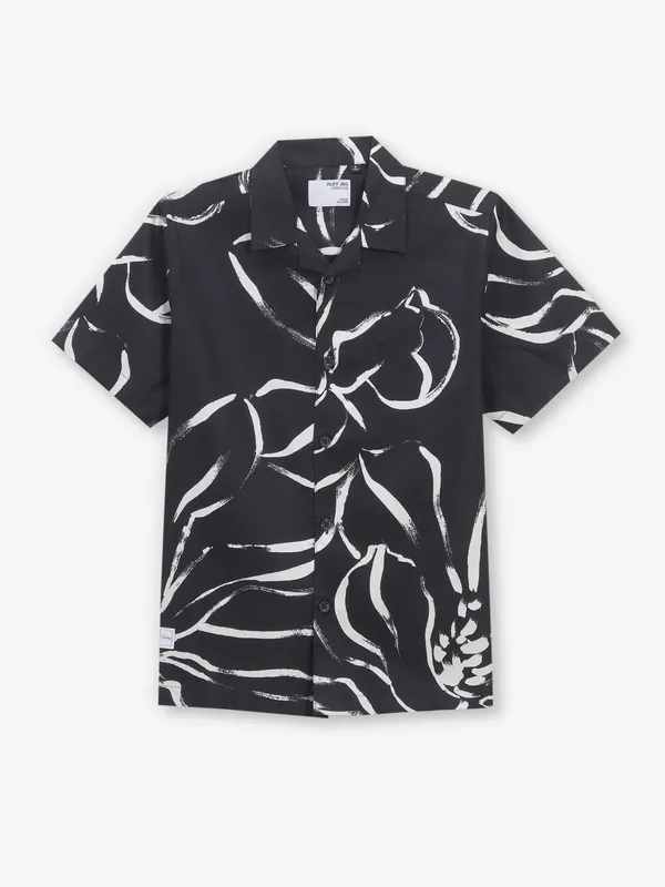RUFF printed black cotton half sleeve shirt