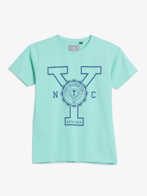 Ruff printed sea green t shirt