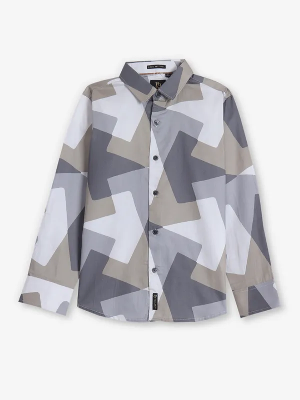 RUFF printed white and khakhi cotton shirt