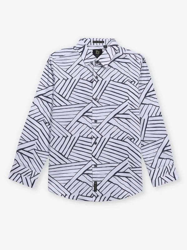 RUFF printed white cotton full sleeve shirt