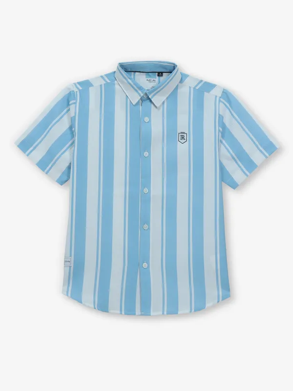 RUFF sky blue stripe pattern silk shirt