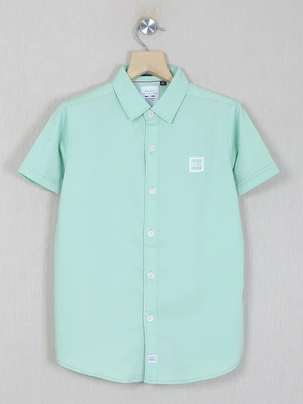 Ruff solid sea green casual wear cotton shirt