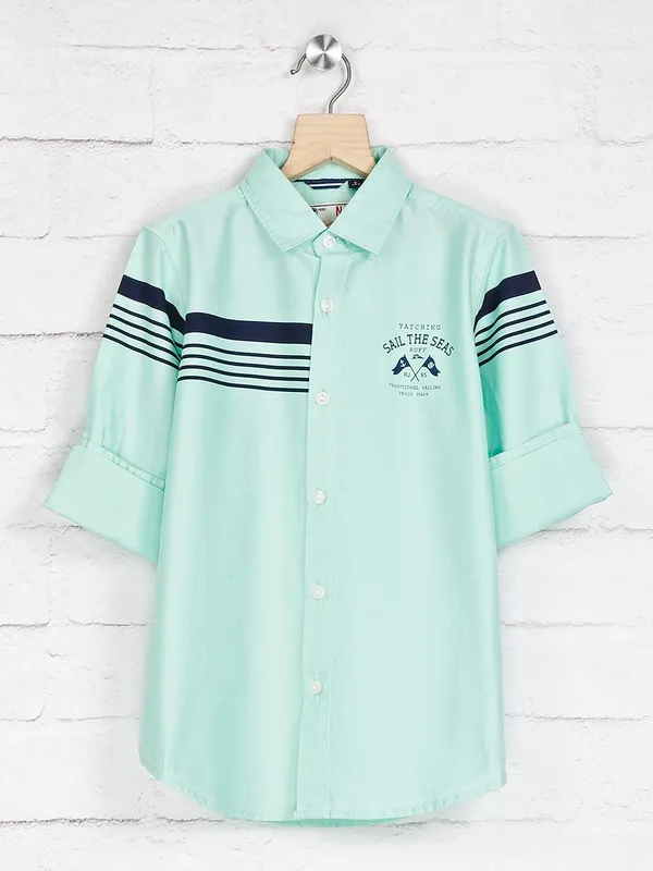 Ruff stripe sea green casual shirt